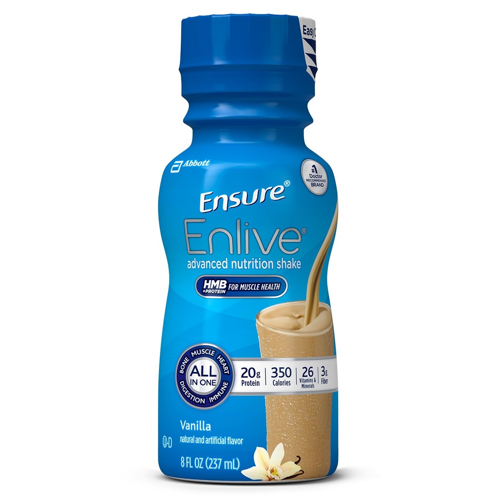 Ensure Enlive 식사 보충 Shake, 20g 단백질, 350 칼로리, 고급 영양 단백질 Shake, 바닐라, 8 Fl Oz (포장 4)
