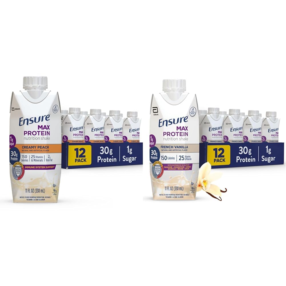 30g Protein, 1g Sugar, High Protein Shake, Creamy Peach & French Vanilla, Liquid, 11 fl oz (12 팩)로 최대 단백질 영양 셰이크를 보장합니다.