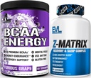 Evlution ZMatrix 마그네슘과 아연 포스트 운동 보충교재 (60의 서빙) 플러스 Replenishing BCAAs 아미노산 분말 사전 & 포스트 운동 (Grape, 30 서빙)