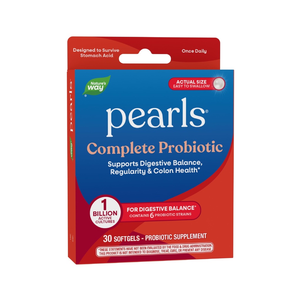 Nature's Way Pearls Complete Probiotic, Digestive Balance*, 1 Billion Live Cultures, 남성 및 여성용 보충, 냉동 필요 없음, 30 softgels (패키지 May Vary)