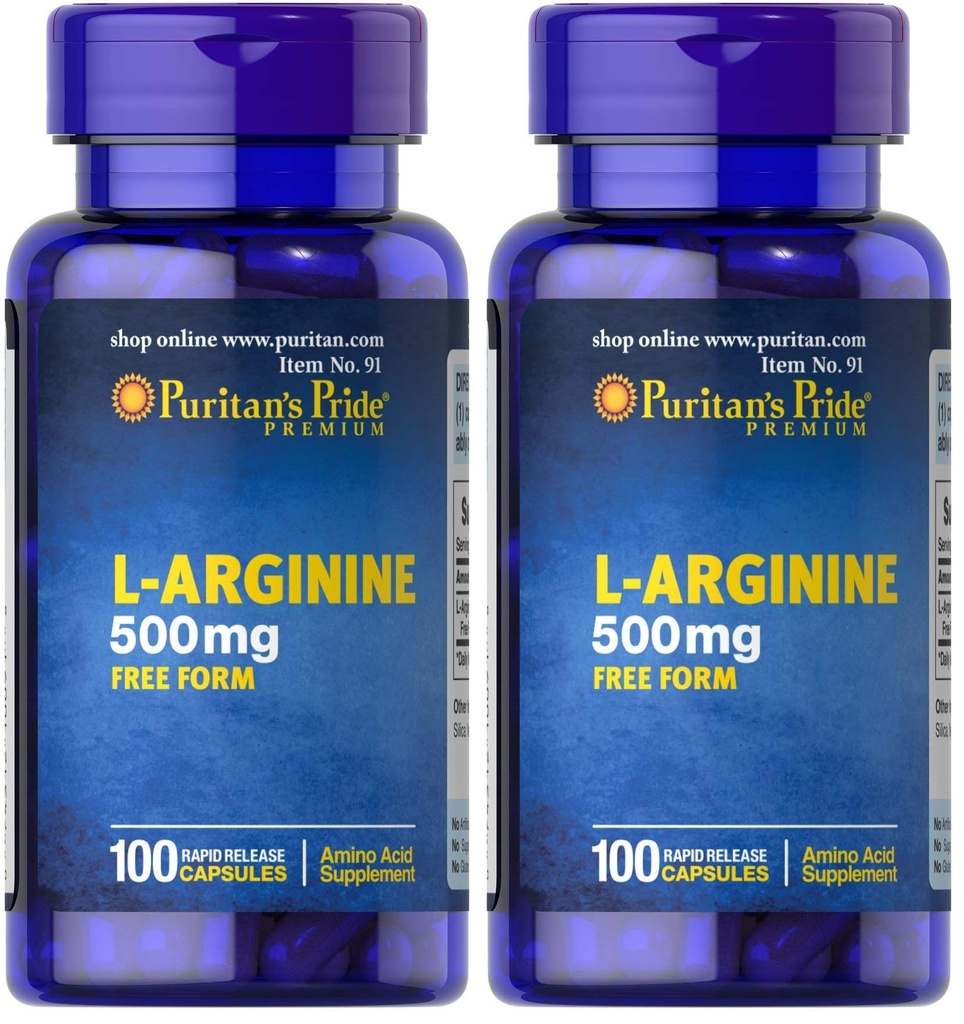 Puritan 's Pride L-Arginine 500 mg, 심장 건강 지원, 100 개 (패키지 2)