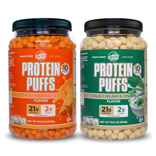 Twin Peaks Low Carb, Keto Friendly Protein Puffs Combo Pack, 1 Jug Sour Cream 풍미 퍼프 + 1 Jug Nacho 치즈 풍미 퍼프