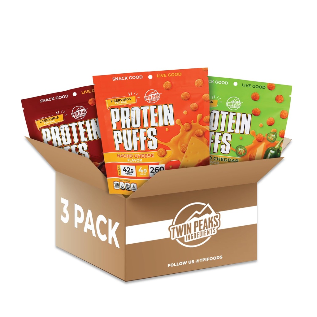 트윈 피크 성분 낮은 캐비, 케토 친화적 인 단백질 퍼프, (Variety Pack, 2.1 Ounce), 2 서빙, 3 팩 (60g, 42g Protein, 4g Carbs)