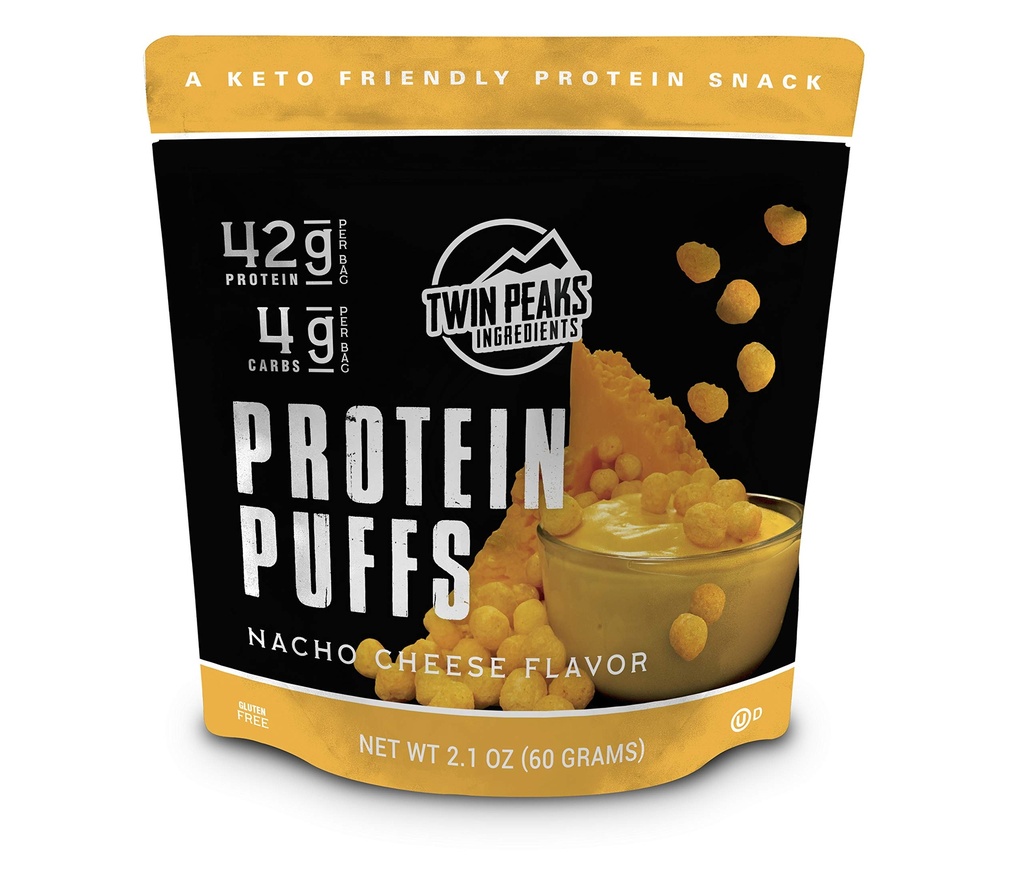 Twin Peaks Low Carb, Keto Friendly Protein Puffs, Nacho Cheese 2 서빙, 3 팩 (60g, 42g Protein, 4g Carbs)