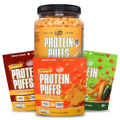 Twin Peaks Low Carb, Keto Friendly Protein Puffs, Garlic Parmesan (300g, 21g Protein, 2g Carbs) + Twin Peaks Ingredients Low Carb, Keto Friendly Protein Puffs, (Variety Pack, 2.1 Ounce), 2 서빙,