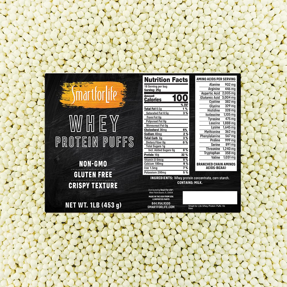 Life Whey Protein Puffs의 스마트 | 16g Protein Per 서빙, Zero Sugar, Keto, Non-GMO, Gluten-Free, Low Carb, Crispy Whey Snack – 1 파운드, 18 서빙