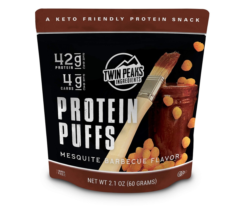 Twin Peaks Low Carb, Keto Friendly Protein Puffs, Mesquite Barbecue 2 서빙, 3 팩 (60g, 42g Protein, 4g Carbs, 120 Cals)