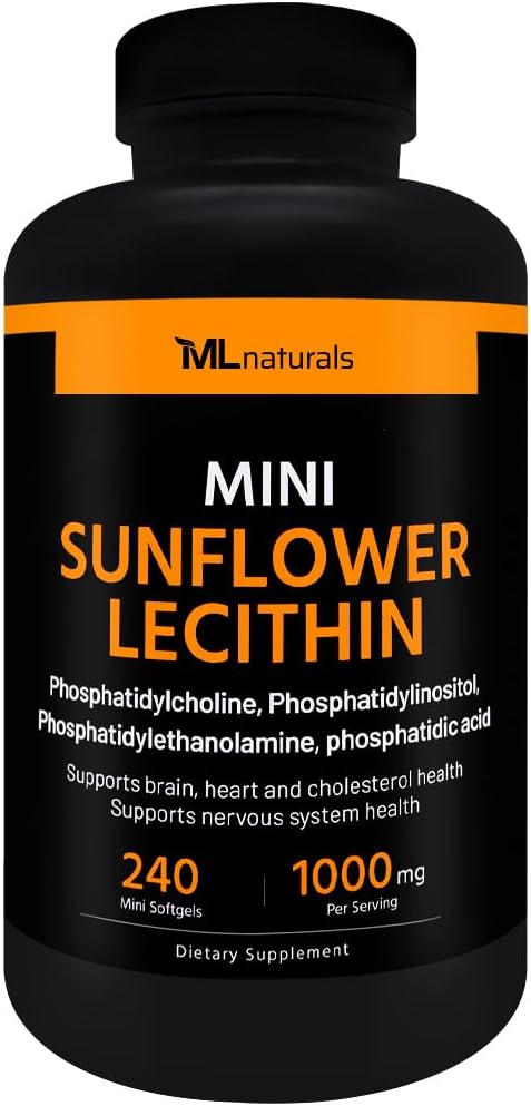 ML 천연 미니 해바라기 레시틴 240 Softgels. Phosphatidylcholine, Phosphatidylinositol, Phosphatidylthanolamine, Phosphatidic 산, NSF 인증 및 cGMP 준수