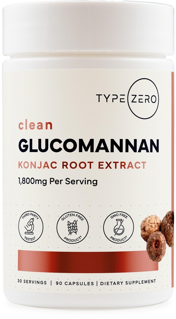 타입 Zero Clean Glucomannan Konjac 루트 추출 (90 캡슐)(1,800 MG per 서빙) - 30 서빙, 비 GMO, 글루텐 무료