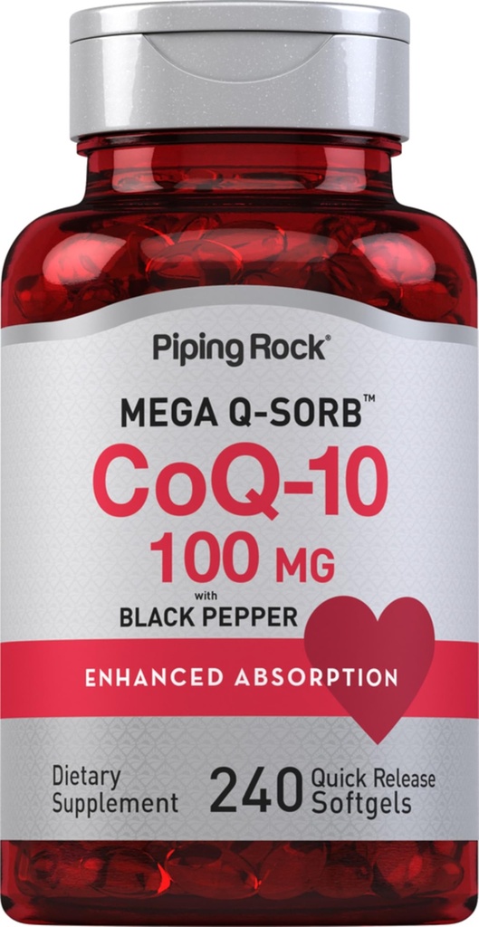 배관 바위 CoQ10 100mg | 240 Softgels | 여성과 남성용 흡수 보충 | Non-GMO, 글루텐 무료