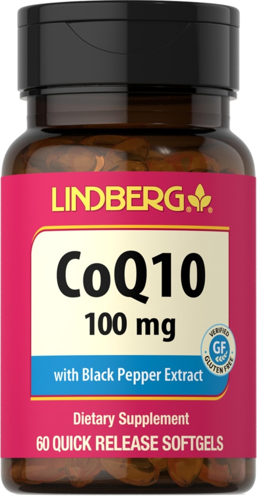 Lindberg CoQ10 100mg Softgels | 60 개 | 여성과 남성용 Coenzyme Q10 보충교재 | 흑퍼 추출물 | Non-GMO, 글루텐 프리