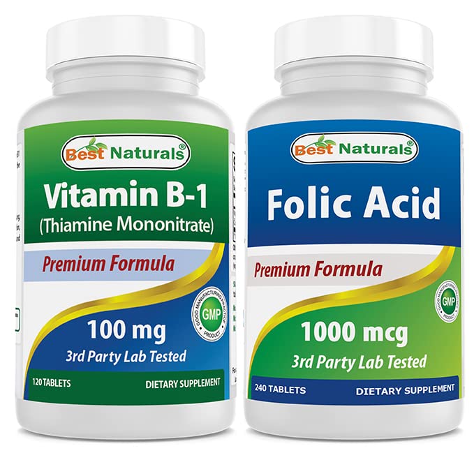 Thiamine Mononitrate 100 mg & Folic 산 1000 mcg로 제일 자연적인 비타민 B1