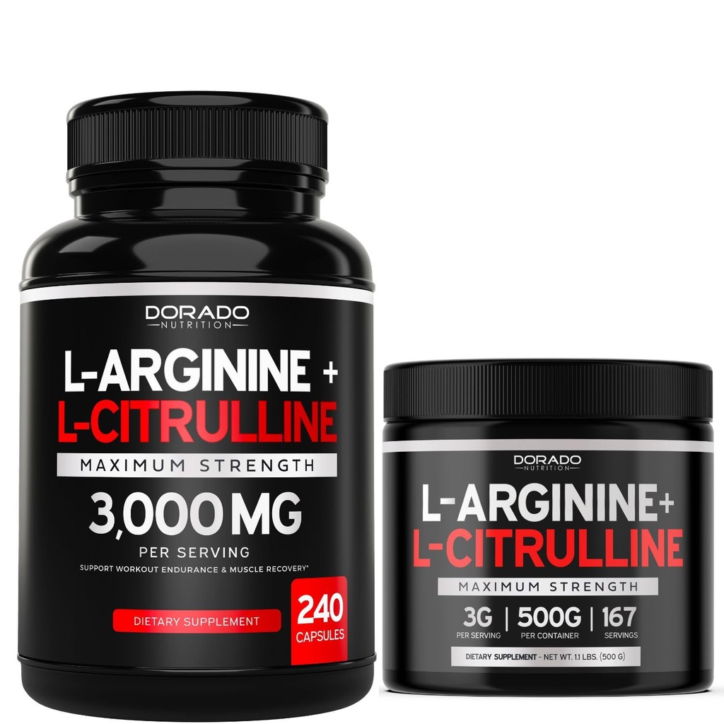 L 아르기닌 L Citrulline (240 조사) - stamina & 내구시간 및 L Arginine L Citrulline 분말 (3g) - 성능 및 내구시간을위한 Nitric 산화물 부스터 분말 - Vegan & USA Made