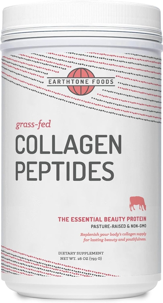 EARTHTONE Grass-Fed Collagen Peptides Powder 28 oz Foods - Hydrolyzed, Non-GMO - Unflavored - 여성 및 남성을위한 - 천연 단백질 보충 - Paleo 및 Keto Friendly