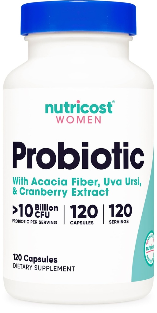 여성을위한 Nutricost Probiotic 10 억 CFU, 120 캡슐 - Acacia 섬유, Uva Ursi 및 Cranberry 추출물, Non-GMO 및 글루텐 무료