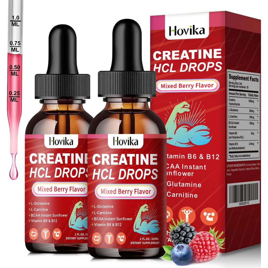 남자 & 여자를 위한 Creatine HCL 액체 하락, L Carnitine, L 글루타민, BCAA, 근육 성장을 위한 비타민 B12 & B6를 가진 Creatine 염산염 & 회복 egan, 혼합 베리 풍미, 4 Fl Oz