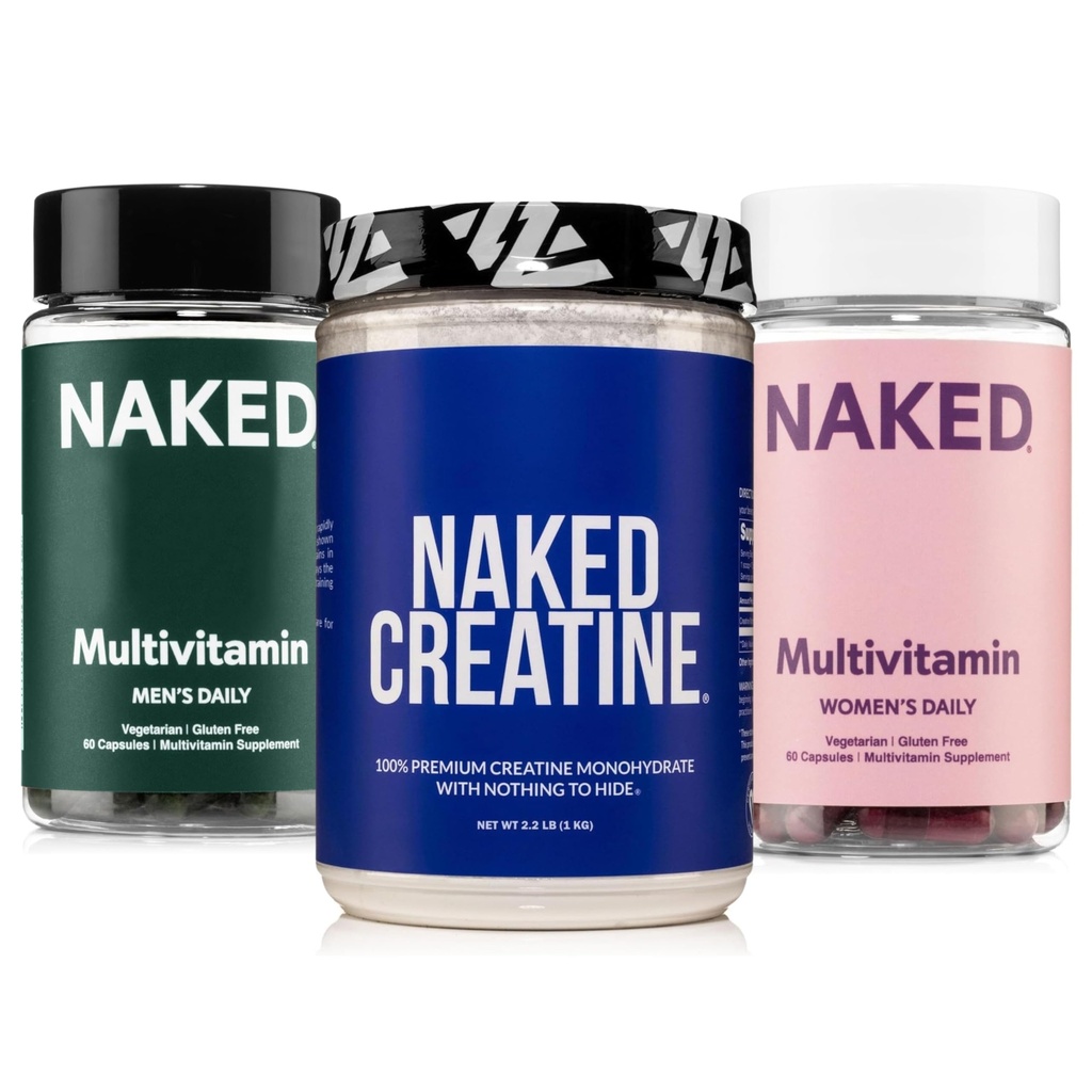 NAKED Creatine + 남성 & 여성 멀티비타민 묶음 – 퓨어 1,000g Creatine Powder with Daily Multis for Strength, Gut & Immune Health
