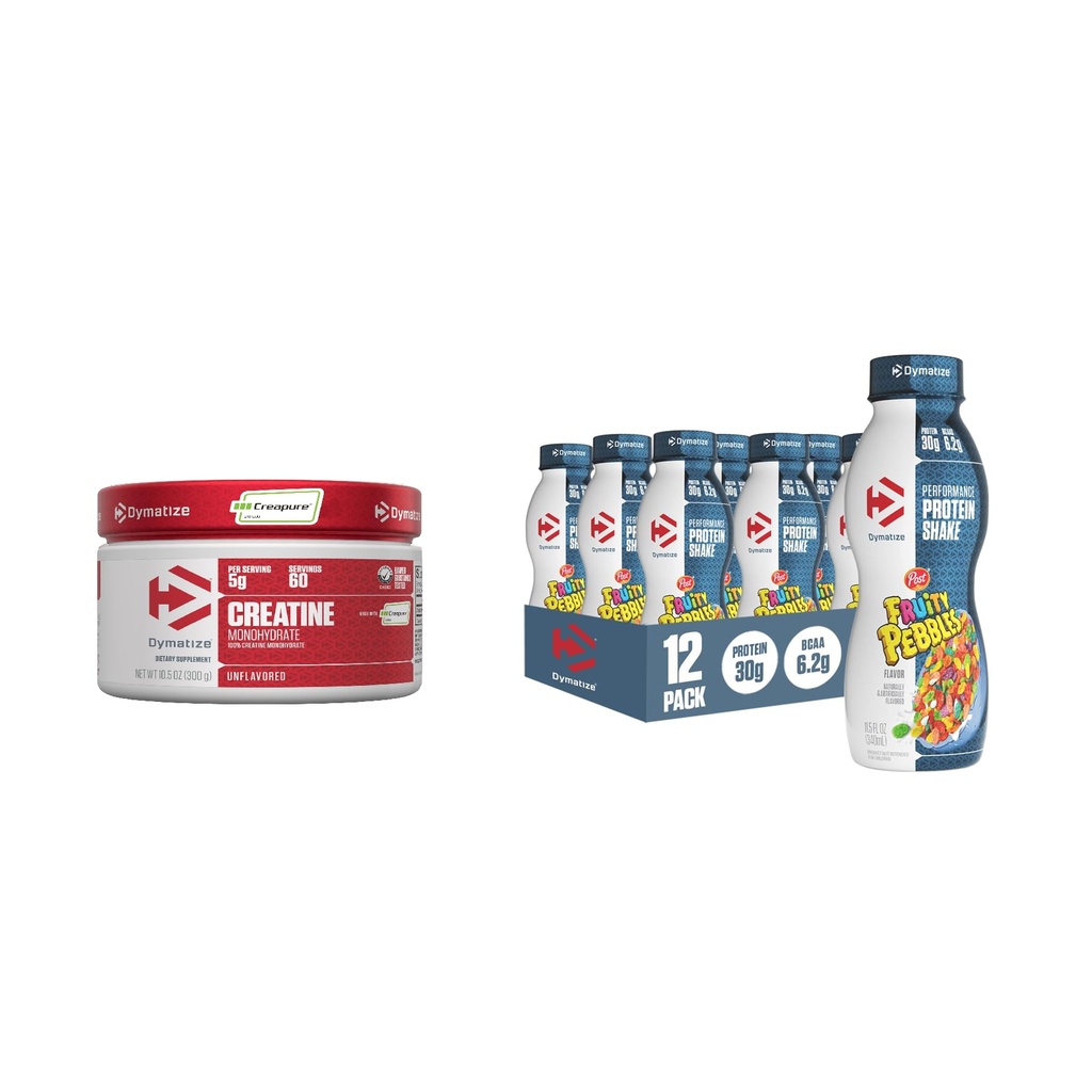 Dymatize 성능 Protein Shake, Fruity Pebbles (12 팩) + 100 % Creatine Monohydrate (60 서빙)
