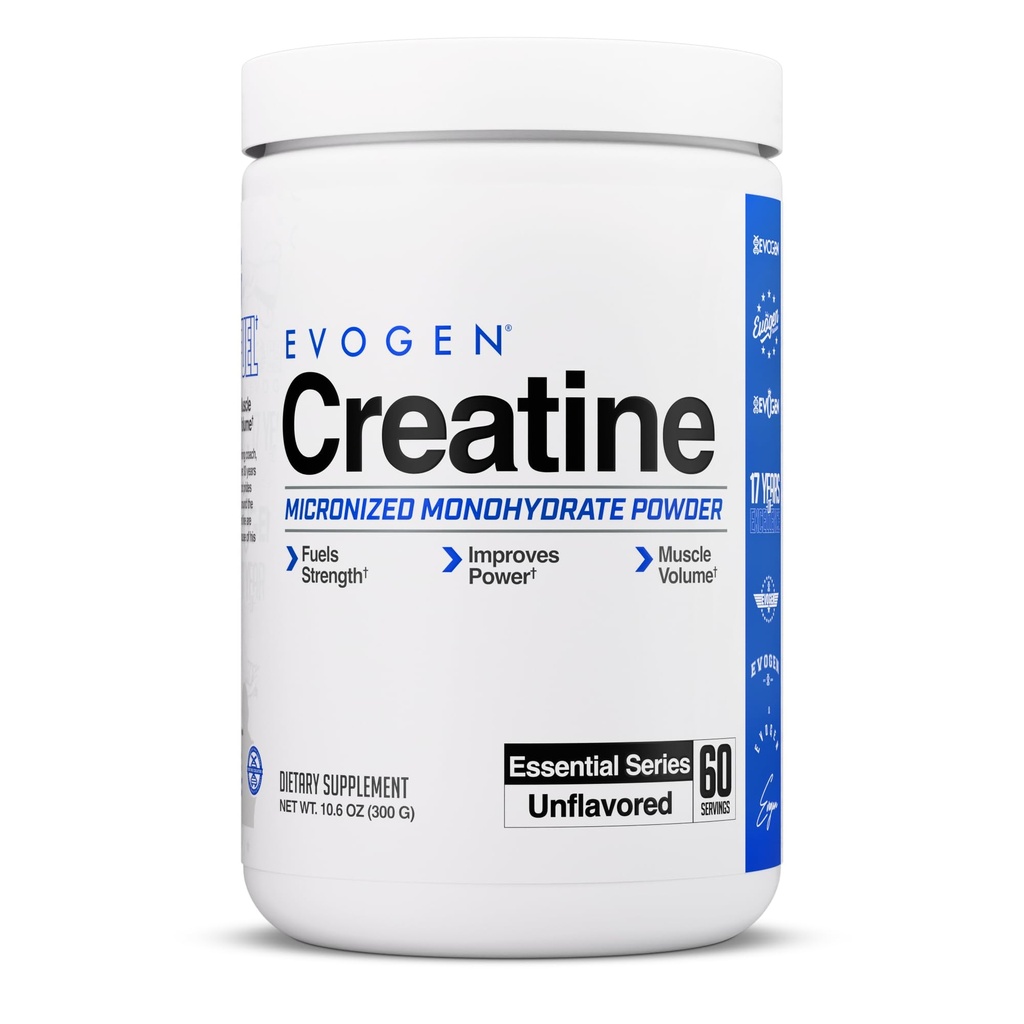 Evogen Creatine Monohydrate Powder - 여성 및 남성을위한 미세화 된 크레아틴 | 힘, 힘 및 회복을위한 순수한 크레아틴 분말 보충교재 | 불쾌한 | 60 서빙