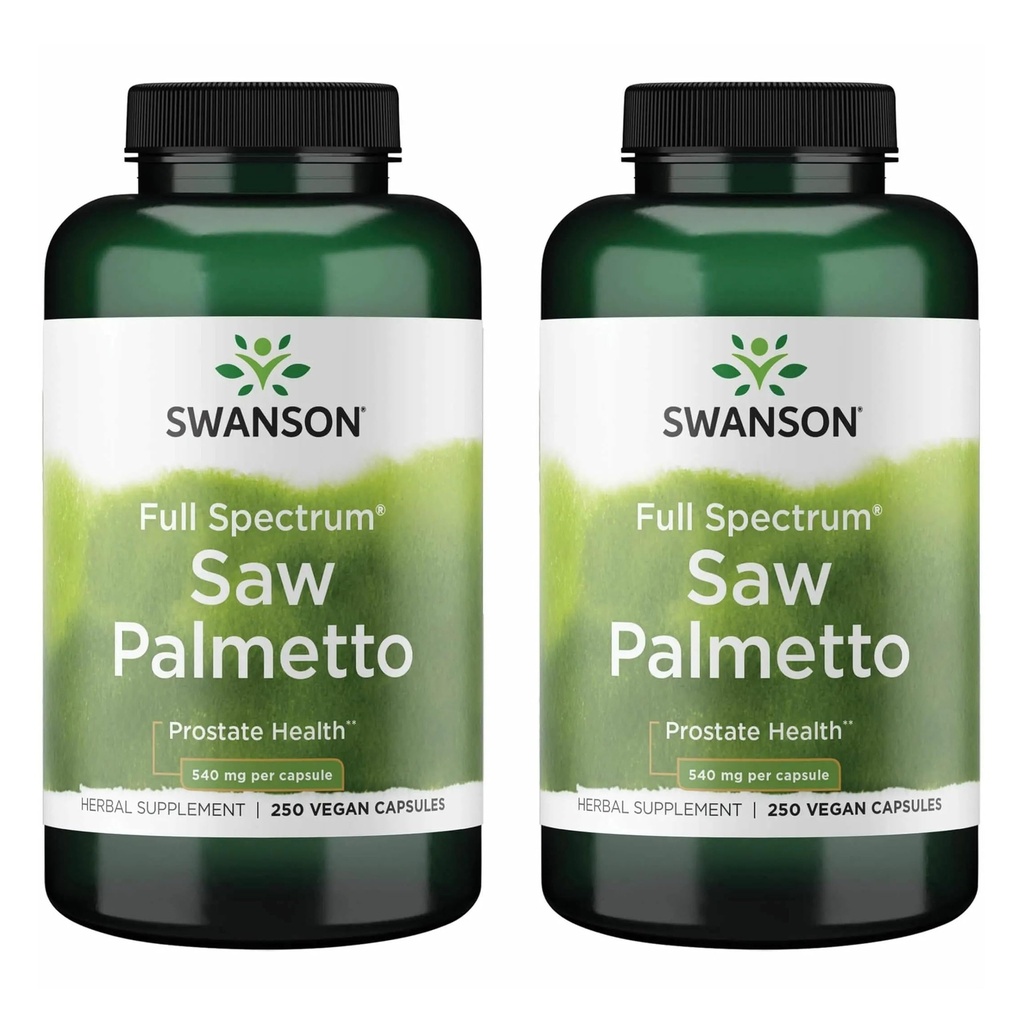 Swanson Saw Palmetto - 남성 전립선 건강 지원을위한 초본 보충 - 천연 헤어 보충 및 유린 건강 지원 (540 mg 250 캡슐) (2 팩)