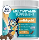 솔리드 골드 개 Multivitamin - 소프트 개 비타민 및 보충제 Chews - 올인원 하트, 면역, 두뇌, 피부, 코트 & Gut 건강 지원 w / 비타민 C, B12, 프로 바이오 틱스 및 산화 방지제 - 베이컨 맛 120ct