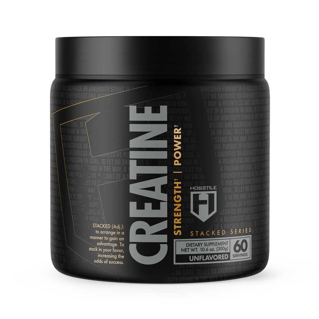 HOSSTILE Creatine Monohydrate Powder for Men & Women, Micronized, 개량 근육 크기, 힘 & 힘 산출, 포스트 운동 회복 음료, Unflavored, 60의 서빙