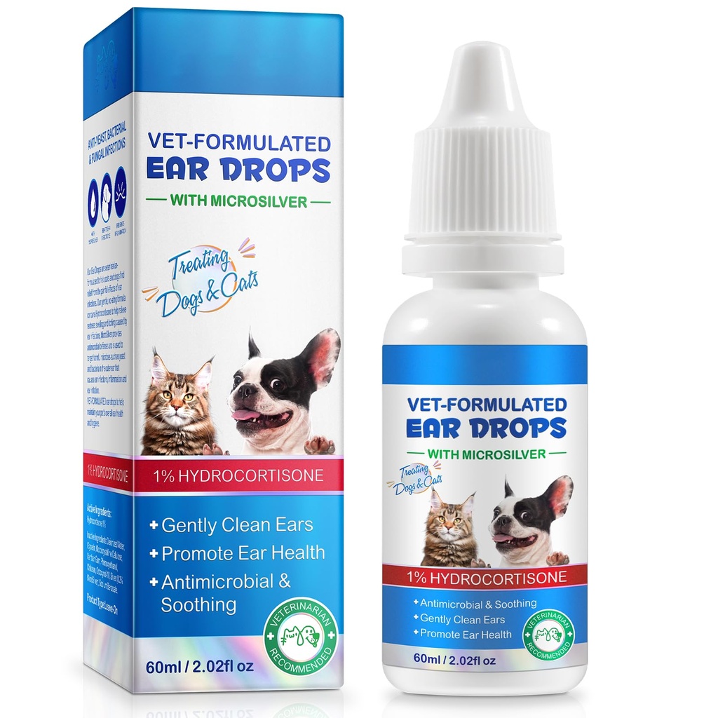개와 고양이를위한 귀 감염 치료 드롭, 1 % Hydrocortisone Soothing Dog Yeast Infection, 개 및 고양이를위한 귀 구호 - 귀 감염 - 2 fl oz
