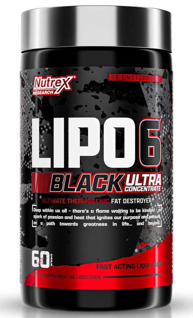 Nutrex Research Lipo-6 Black Ultra Concentrate | Thermogenic Energizing 지방 버너 보충, 체중 감소, 에너지 및 강렬한 초점 | 캡슐, 60Counts