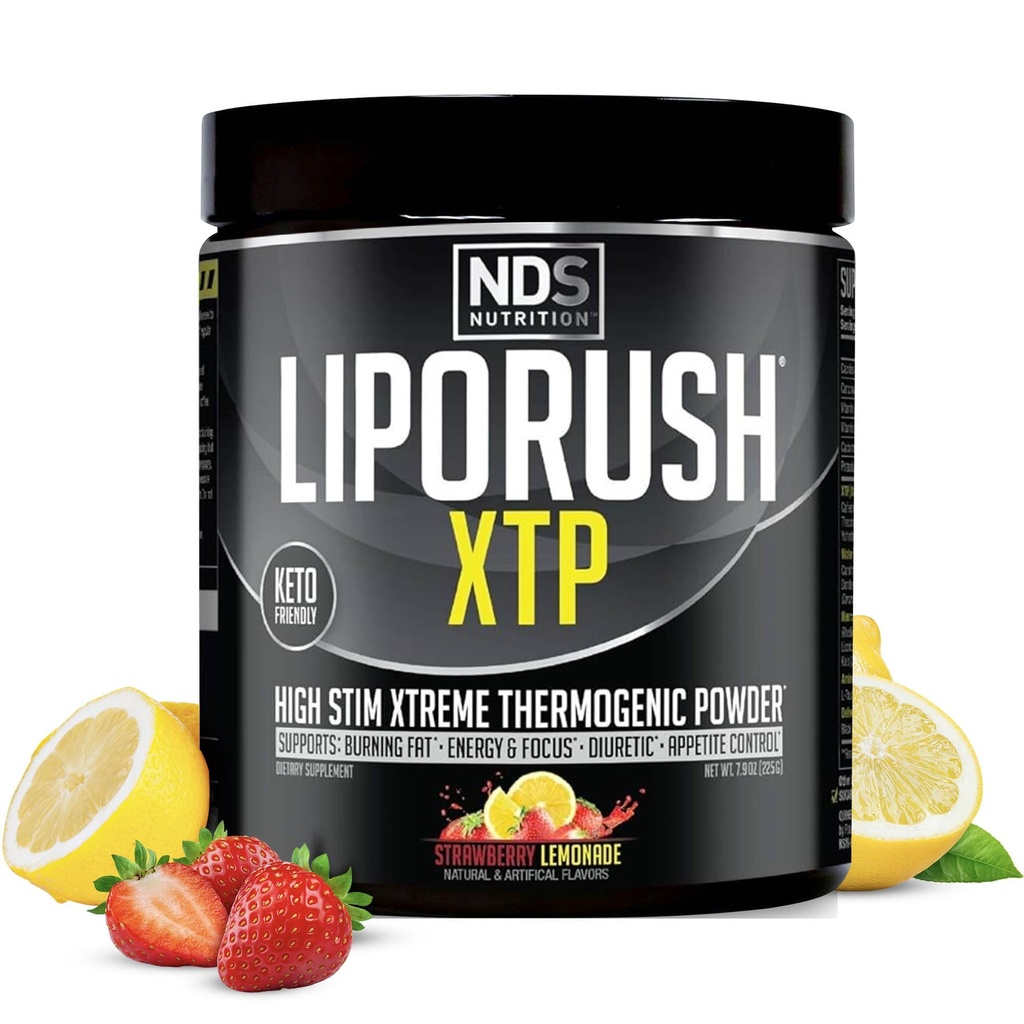 LIPORUSH NDS 영양 XTP Thermogenic 지방 버너 L-Carnitine - 에너지, 초점 및 식욕 제어 - 극한 열성 지방 연소 분말 체중 감소 - Strawberry Lemonade (45 서빙)