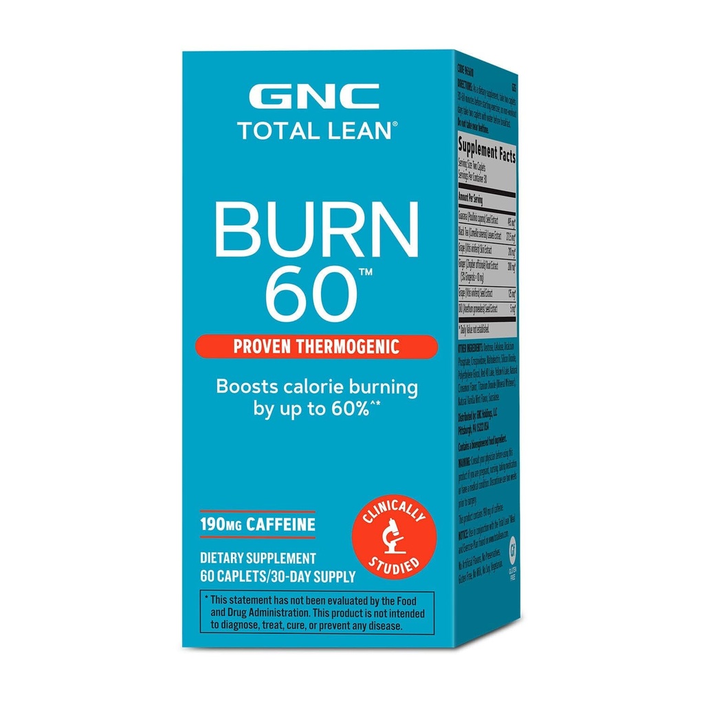 GNC Total Lean Burn 60, 임상적으로 입증 된 Thermogenic 공식, 30 서빙