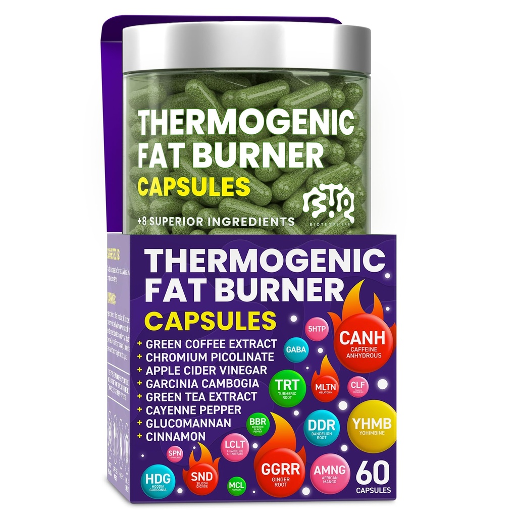 Thermogenic 지방 버너 캡슐 - 여성 및 남성, 식욕 억제제, Metabolism Booster - 녹차, 커피 추출물, Garcinia Cambogia - 체중 감량을위한 다이어트 알약 - 60 캡슐