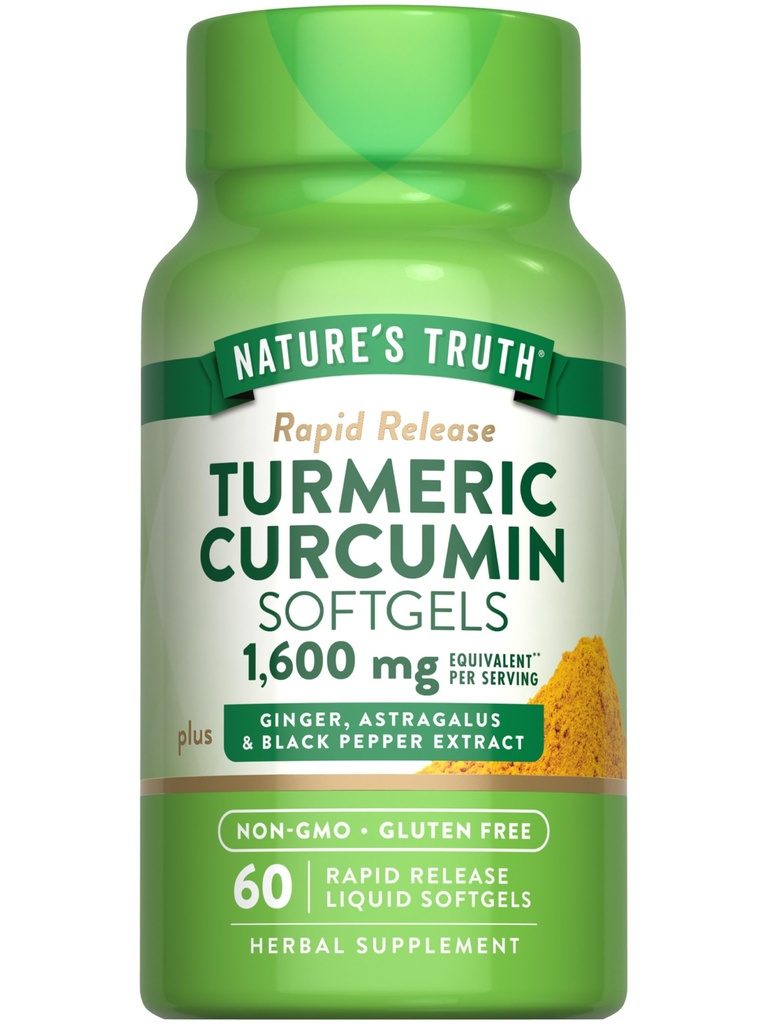 Nature's Truth Turmeric Curcumin Complex | 60 Softgels | Ginger, Astragalus, & Black Pepper Extract | 비 GMO 및 글루텐 무료 보충 교재