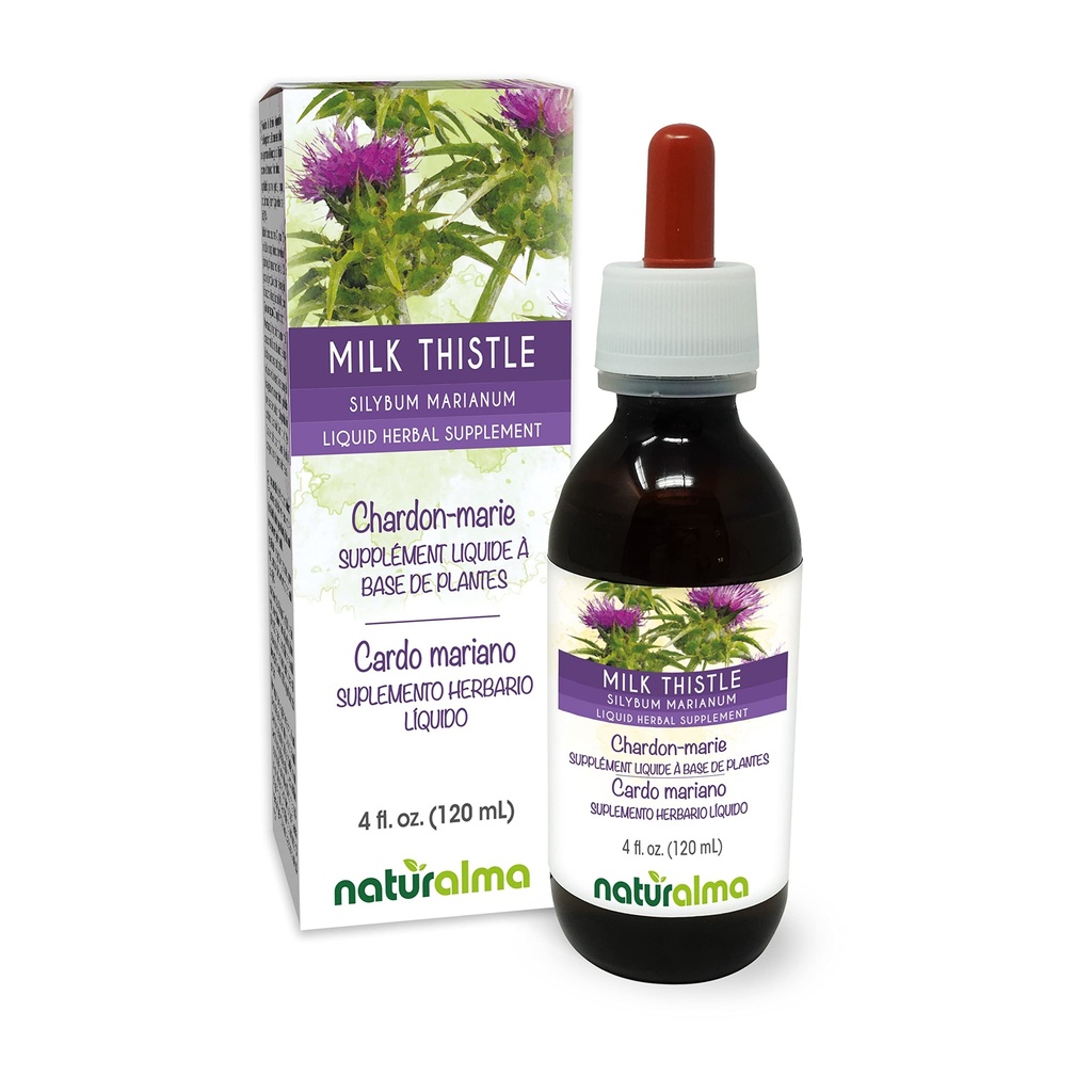 Naturalma Milk Thistle (Silybum marianum) 과일과 허브 알코올 프리 탄약 - 드롭 4 fl oz 액체 추출물 - 초본 보충 - Vegan
