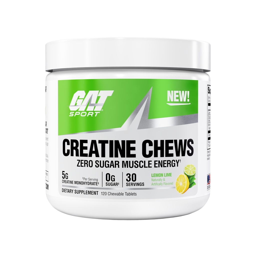 GAT 스포츠 크레아틴 Chews, Zero Sugar, 5g Pure Creatine Monohydrate, 3rd Party Tested, Brain Health, Muscle, Strength, Anti-oxidant Support, Men & Women, 30 서빙 (Lemon Lime)