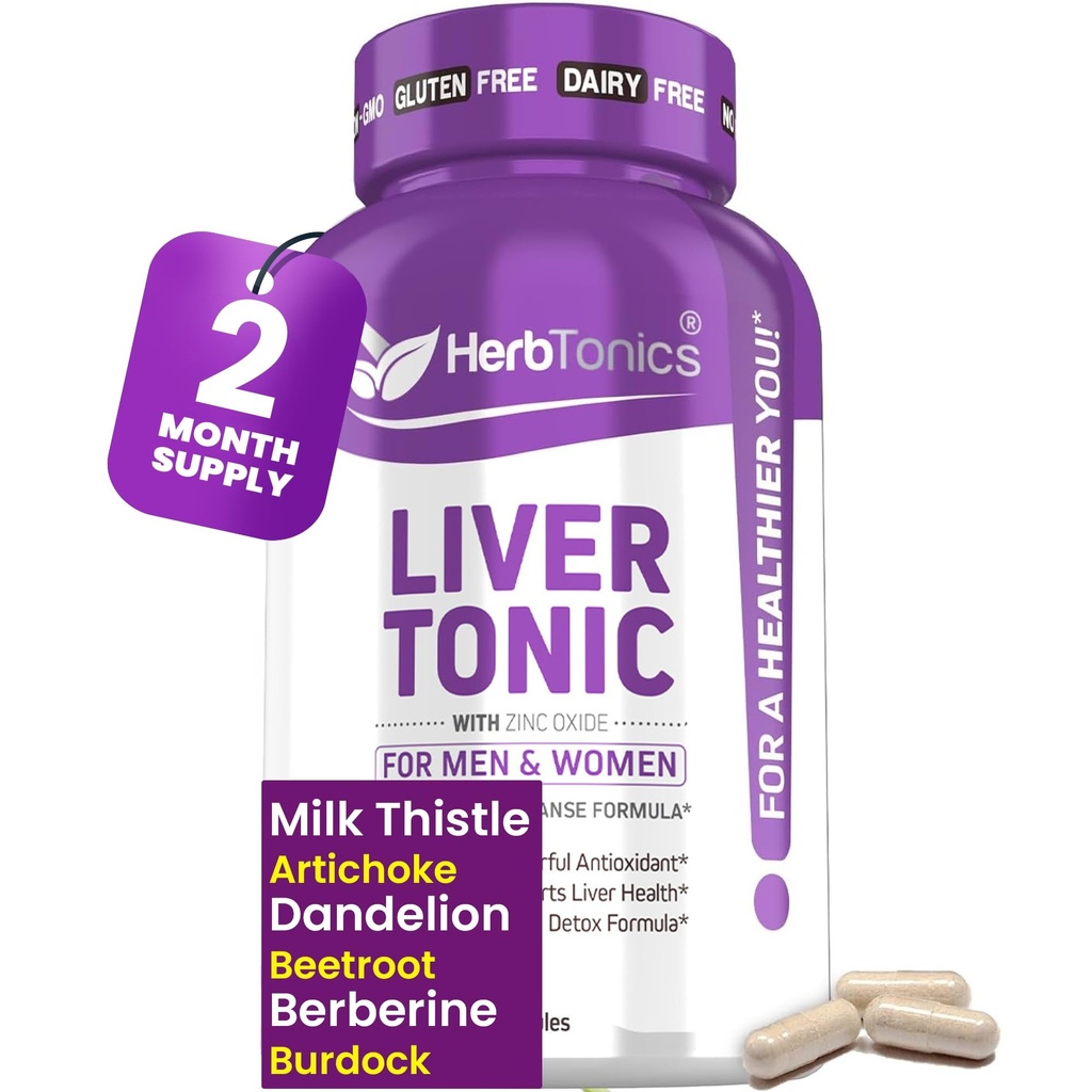 Herbtonics Liver Cleanse Detox & Repair Supplement with Milk Thistle & Artichoke 20-in-1 Liver Support Formula, 에너지 및 전반적인 건강 | Dandelion, Turmeric, Berberine | 120 Vegan 캡슐