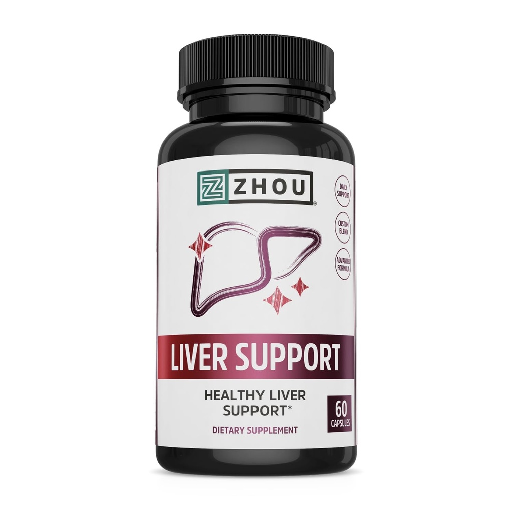 ZHOU Liver Support - Liver Cleanse 및 Detox, Turmeric, Artichoke 및 Dandelion, 여성 및 남성을위한 천연 건강 지원 - 60 채식 캡슐