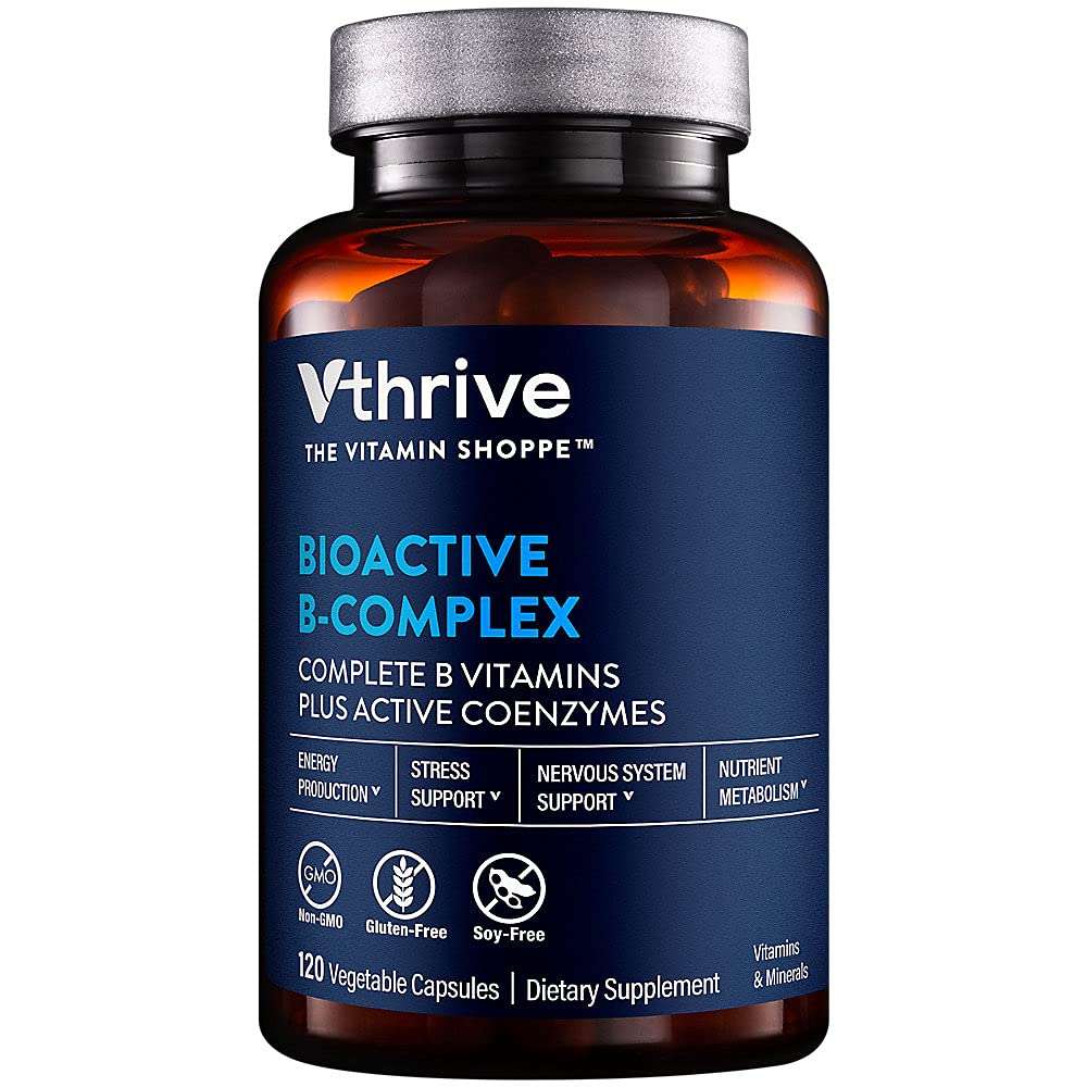 Vthrive Bioactive B-Complex - 비타민 B + 에너지 생산을위한 활성 효소 (120 식물성 캡슐)