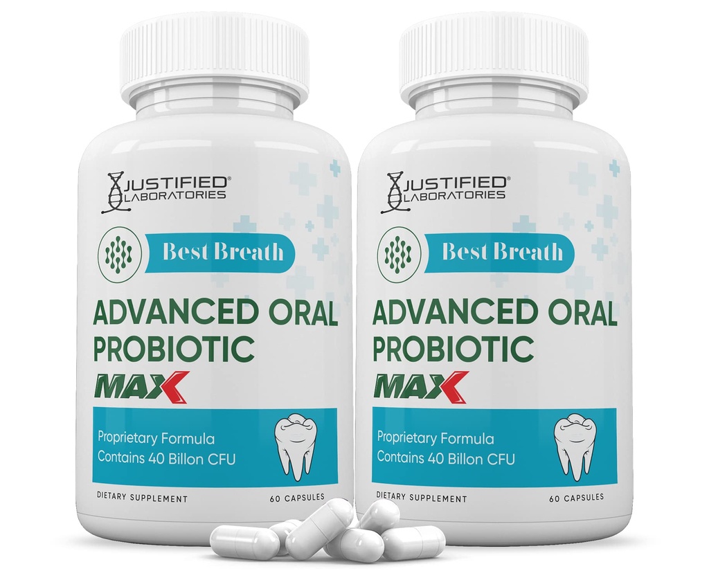 Justified Laboratories (2 팩) 최고의 호흡 최대 40 억 CFU Probiotic 구두 지원 120 캡슐