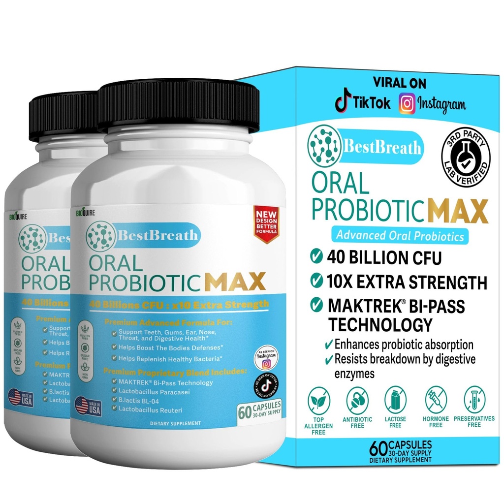 BestBreath 구두 Probiotic MAX - 40 억 CFU - Teeth, Gums, Ear, Nose, Throat 및 Digestive 건강 지원 - 60 캡슐 (2)