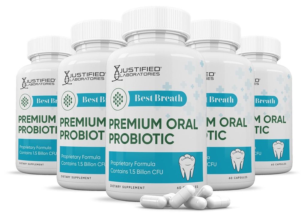 Justified Laboratories (5 팩) 최고의 호흡 1.5 억 CFU Probiotic 구두 지원 300 캡슐