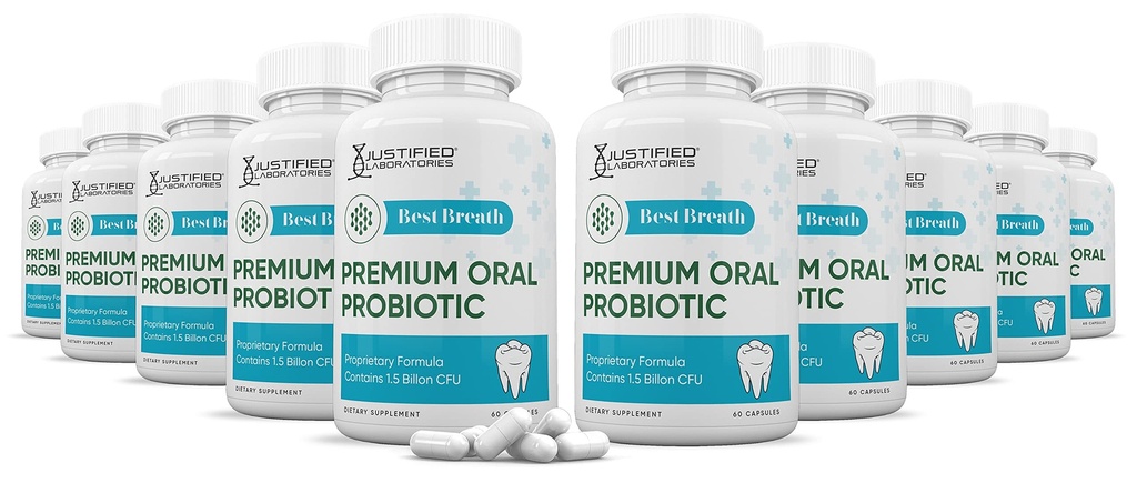 Justified Laboratories (10 팩) 최고의 호흡 1.5 억 CFU Probiotic 구두 지원 600 캡슐