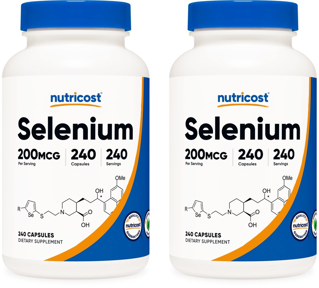 Nutricost 셀렌 200mcg, 240 Veggie 모자 (2 병) - 비 GMO, 글루텐 무료 L-Selenomethionine
