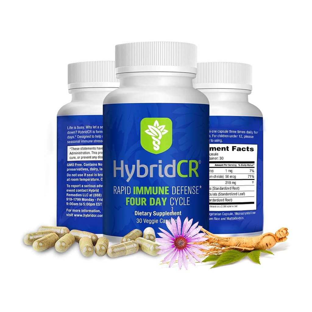 HybridCR 급속한 면제 보충교재 | 아연, Echinacea, Andrographis, Ginseng, Selenium, 글루텐 자유로운 & 비 GMO | 5-in-1 면역 지원 보충교재 | Pharmacist 공식화된 1 달 공급 (30 Veggie 모자)