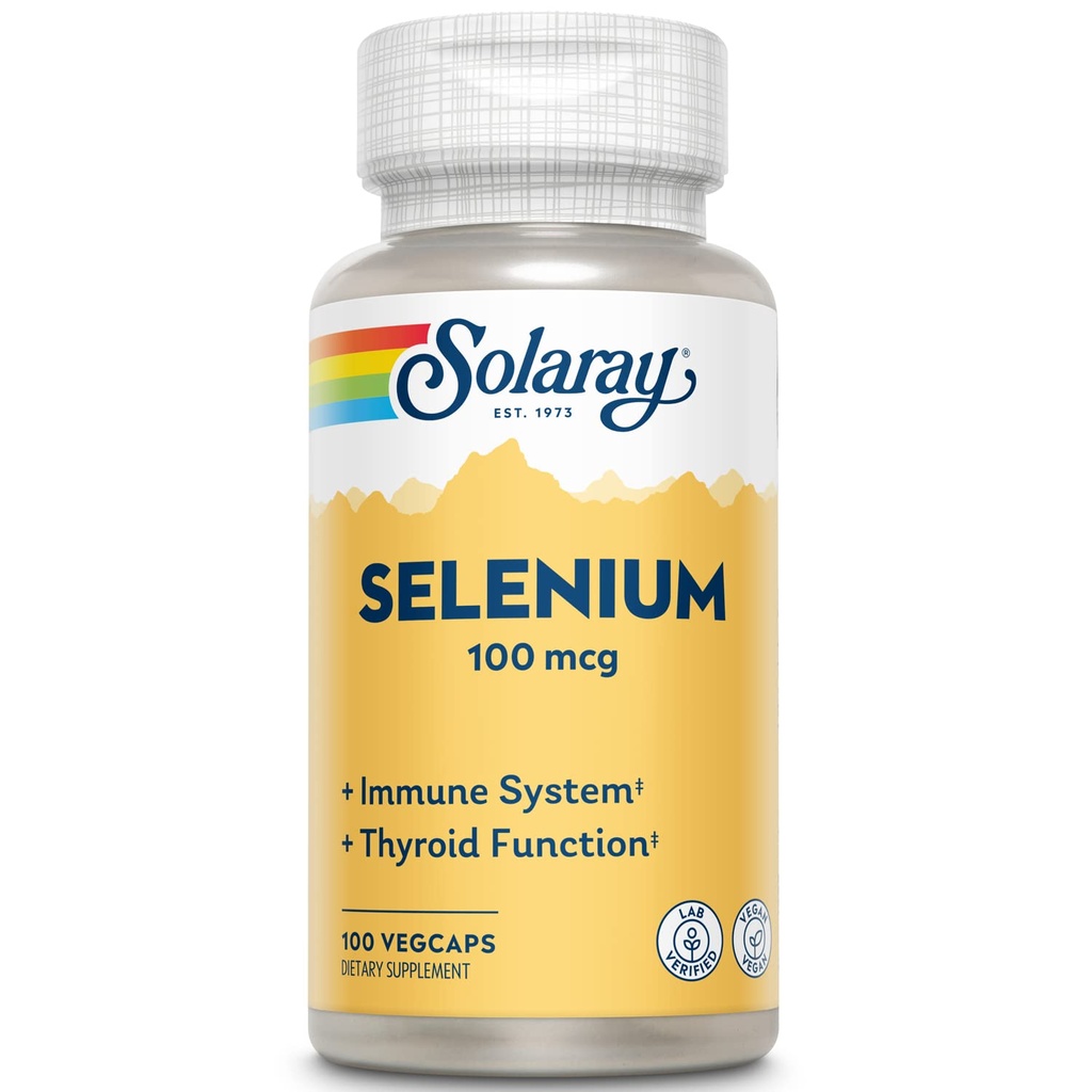 Solaray Selenium 100 mcg, 건강한 면역 체계, 갑상선 기능 및 산화 방지제 지원, Vegan, 실험실 확인되는, 60 일 보장되는, 100의 서빙, 100의 VegCaps