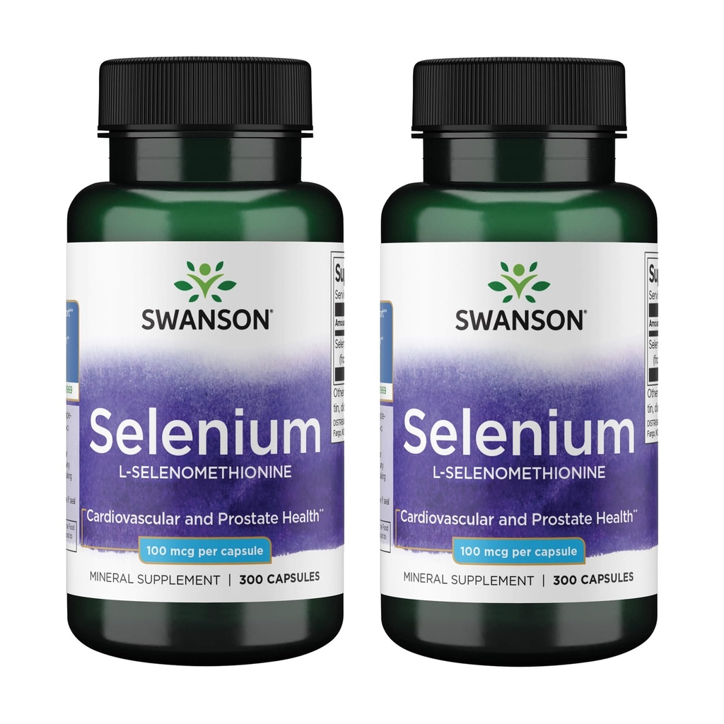 Swanson Selenium (L-Selenomethionine) - 심장 건강 및 전립선 건강을 촉진하는 초본 보충 - 5 월 지원 면역 체계 & Thyroid 건강 - (300 캡슐, 100mcg 각각) (2 팩)