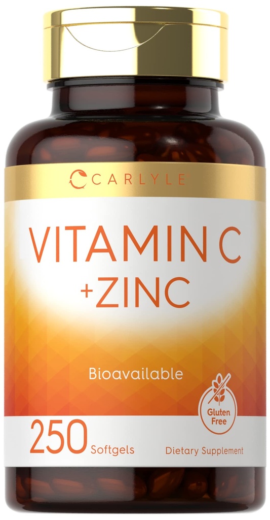 아연을 가진 Carlyle 비타민 C | 250 Softgels | Bioavailable | 아스코르브산 | 산화아연 | 비 GMO 및 글루텐 무료 보충