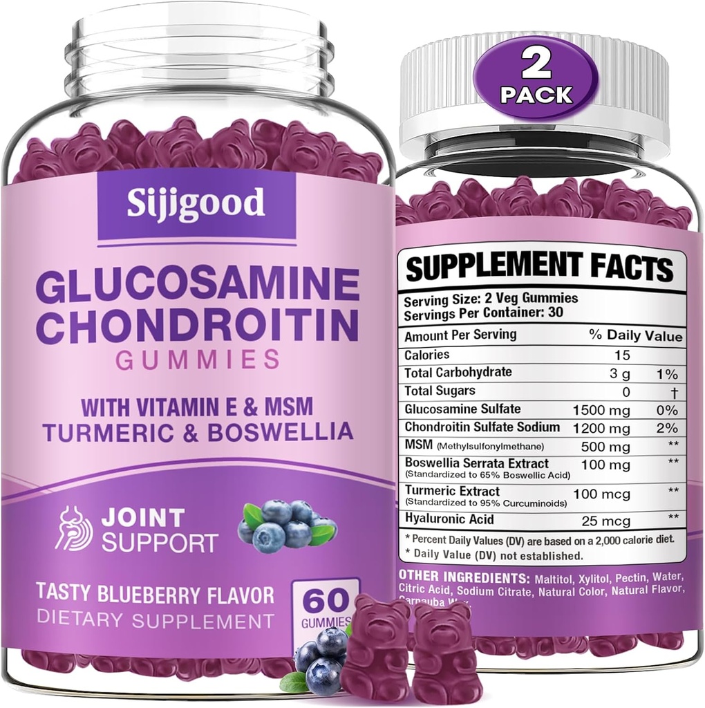 2 팩 Glucosamine Chondroitin Gummies, Elderberry & Turmeric, 합동 건강, 융통성, 산화 방지제, 성인 블루 베리 맛, 120 Gummies를 가진 여분 힘 Glucosamine Chondroitin MSM