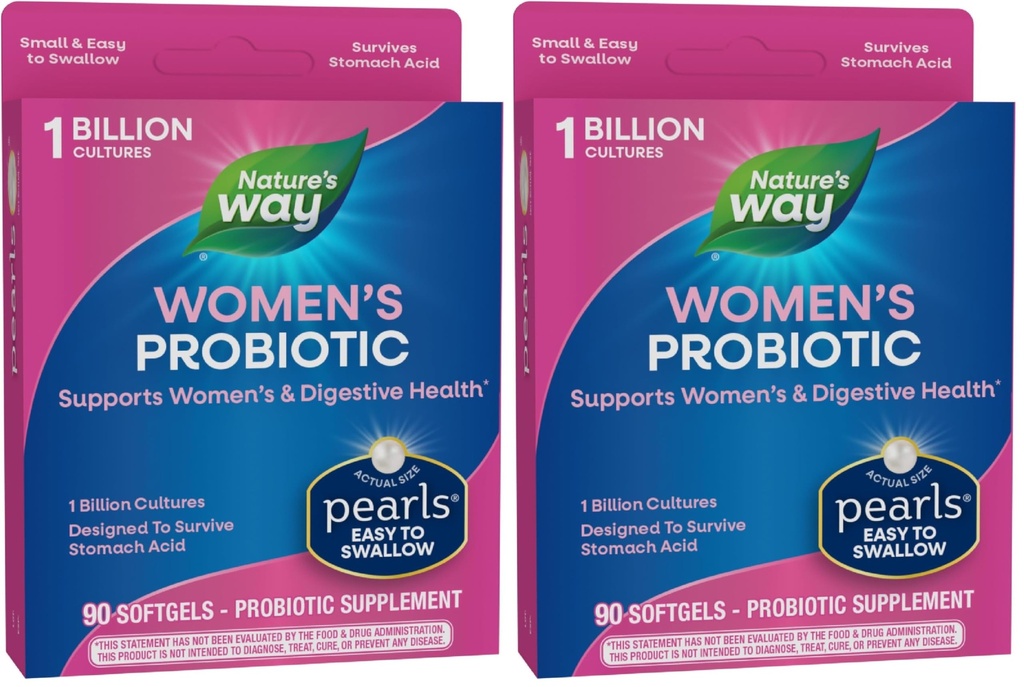 Nature's Way Women's Probiotic Pearls, Women's and Digestive Health* 지원, Occasional Constipation & Bloating*, 1억 라이브 문화, 90 Softgels, (패키지 2)