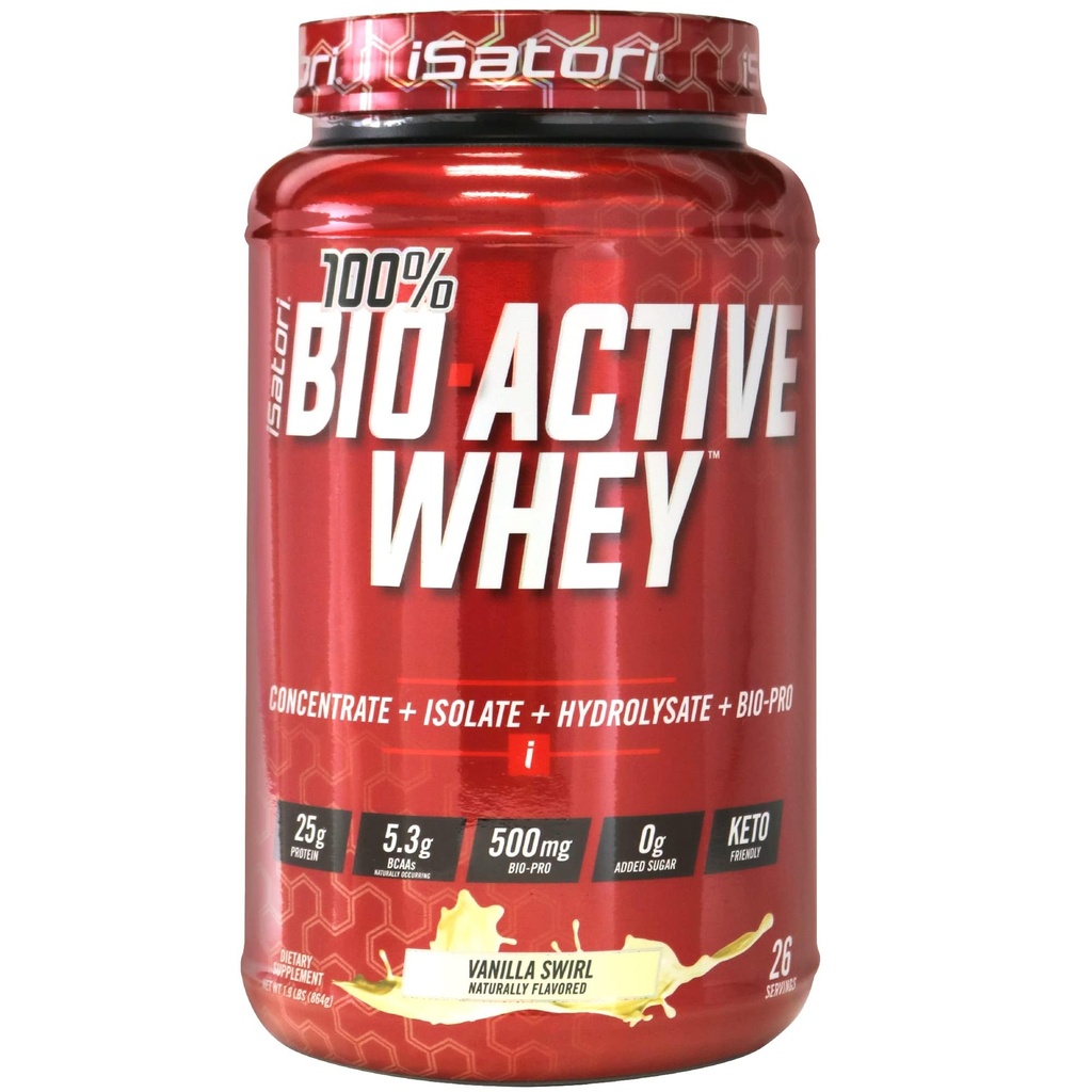iSatori 100 % Bio-Active Whey Protein Powder, 근육 성장 및 회복 Whey Isolate, Hydrolysate, Concentrate, BCAAs & Colostrum Peptides, 서빙 당 단백질 25g - 바닐라 Swirl (26 서빙)