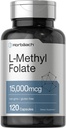 Horbäach L Methylfolate 15000 mcg | 120 캡슐 | 15mg 메틸 Folate | 5-MTHF | 비 GMO, 글루텐 무료 보충교재